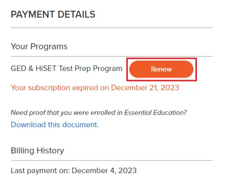 Click on the orange “Renew” button found at the bottom of the screen.