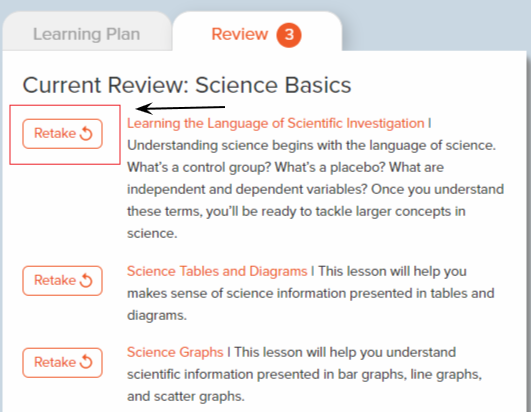 Click on the Retake button to review the lesson