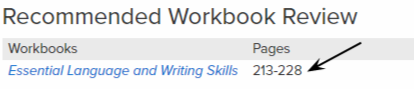 Workbook page numbers are listed based on the recommended topics for review