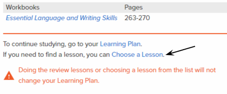 Click “Choose a Lesson” and select the unit you want to review